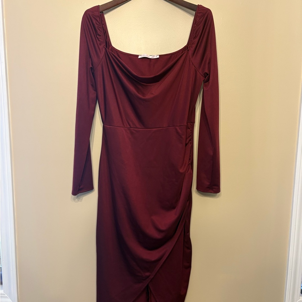 Altar'd State Long Sleeve Midi Dress in Burgundy Wine